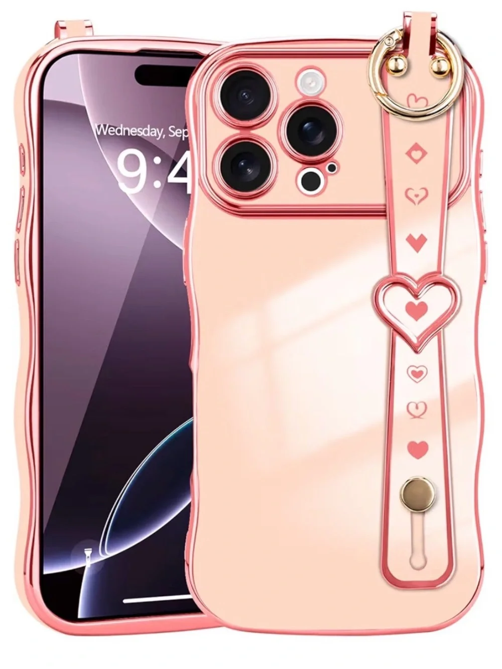 Pink Heart Strap Phone Case for iPhone 16 Pro Max